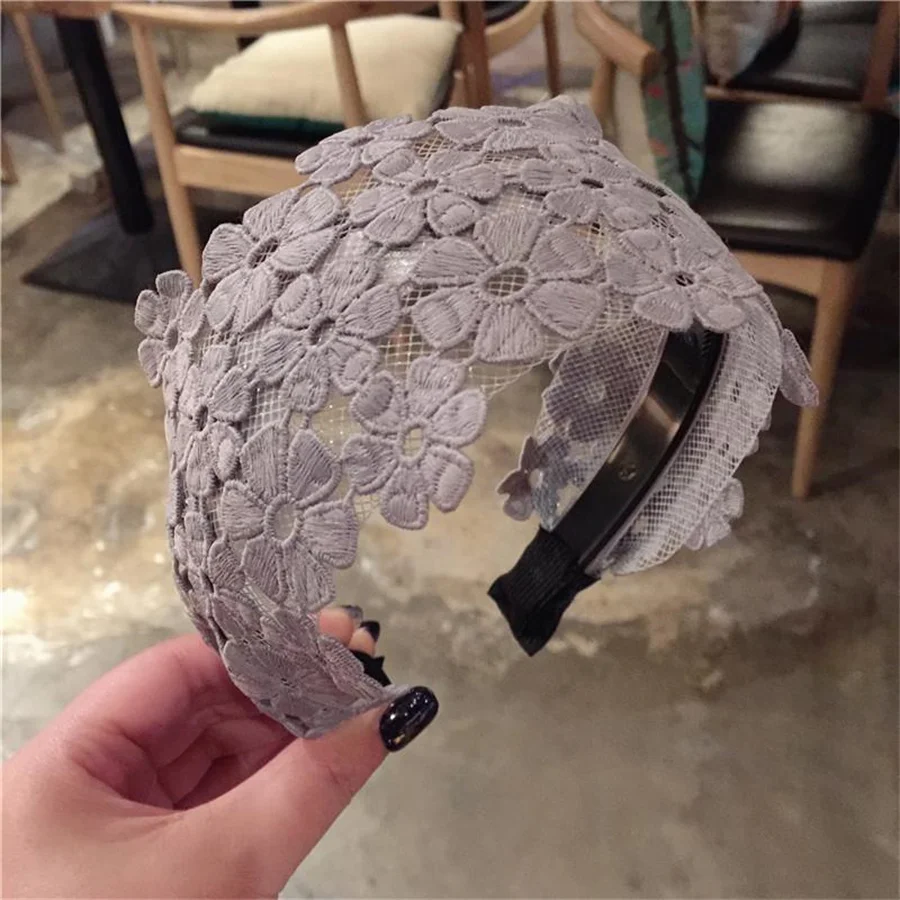 Diadema de encaje de mariposa Retro para mujer, turbante ancho, banda para el cabello de ganchillo, diadema de flores, Aro para el cabello, diademas