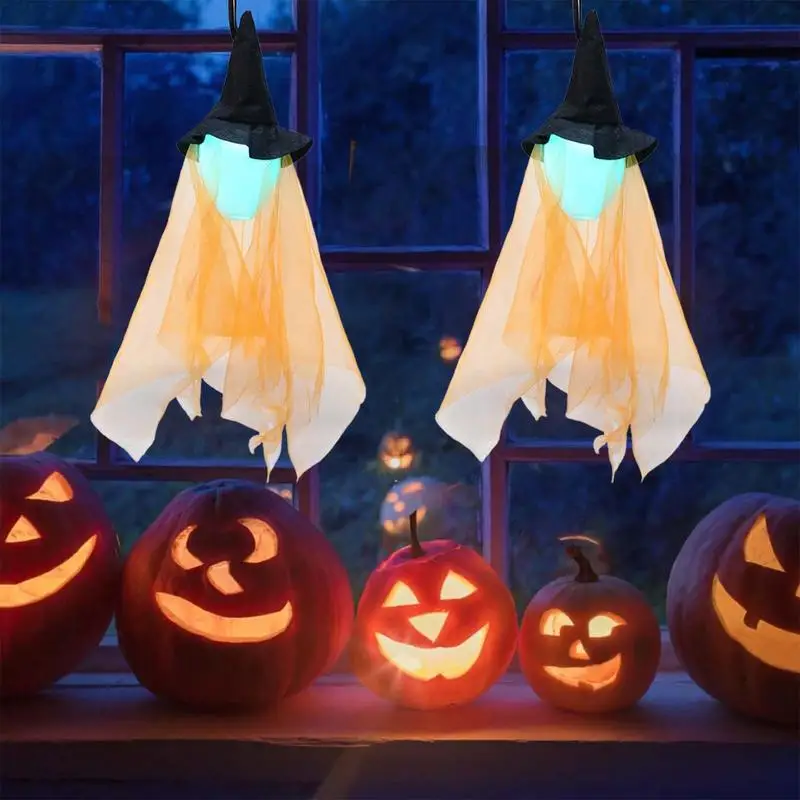 

Light Up Ghost Decor Light Up Scary Halloween Ghost Decoration Halloween Ghost Tree Decorations LED Scary Flying Witch Hat Decor