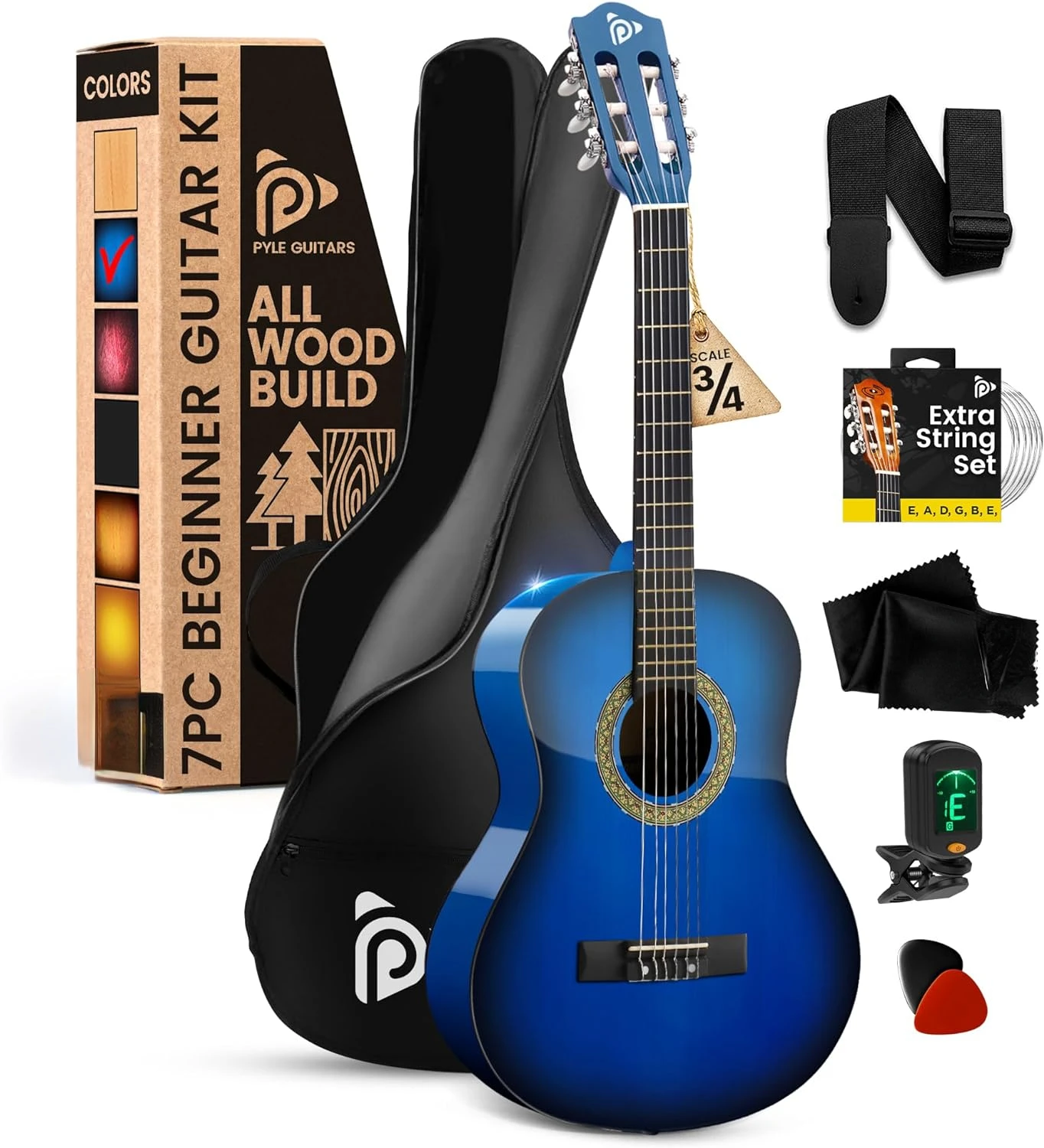 

Beginner Acoustic Guitar Kit, 3/4 Junior Size Instrument for , Adults, 36" Ocean Blue Reverb guitar pedal Demonfx Sonicake Pick