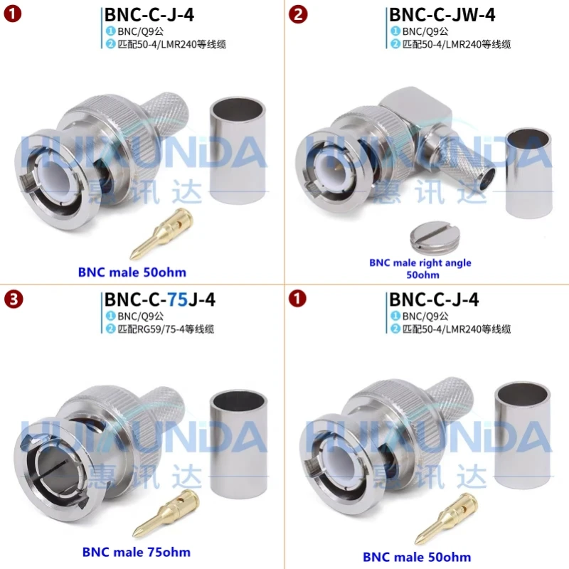10PCS Q9 BNCJ-4 RPBNCJ-C-4 Male Plug Coaxial Connector Crimp 50-4/LMR240 RG59 Line BNC Reverse Pole Connector Fast Delivery