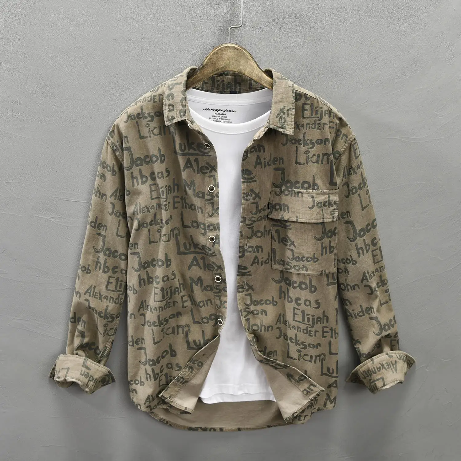 Lungo Sve Loose Fit Abbigliamento da lavoro da uomo irt Primavera Autunno Trendy Stampato Quali Capispalla Gioventù ular Colore Tessuto