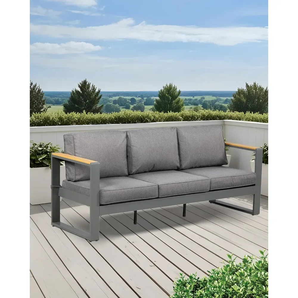 Outdoor Aluminum Patio Sofa 3 Seats All-Weather Metal Outdoor Furniture with Washable Thick Cushion for Garden