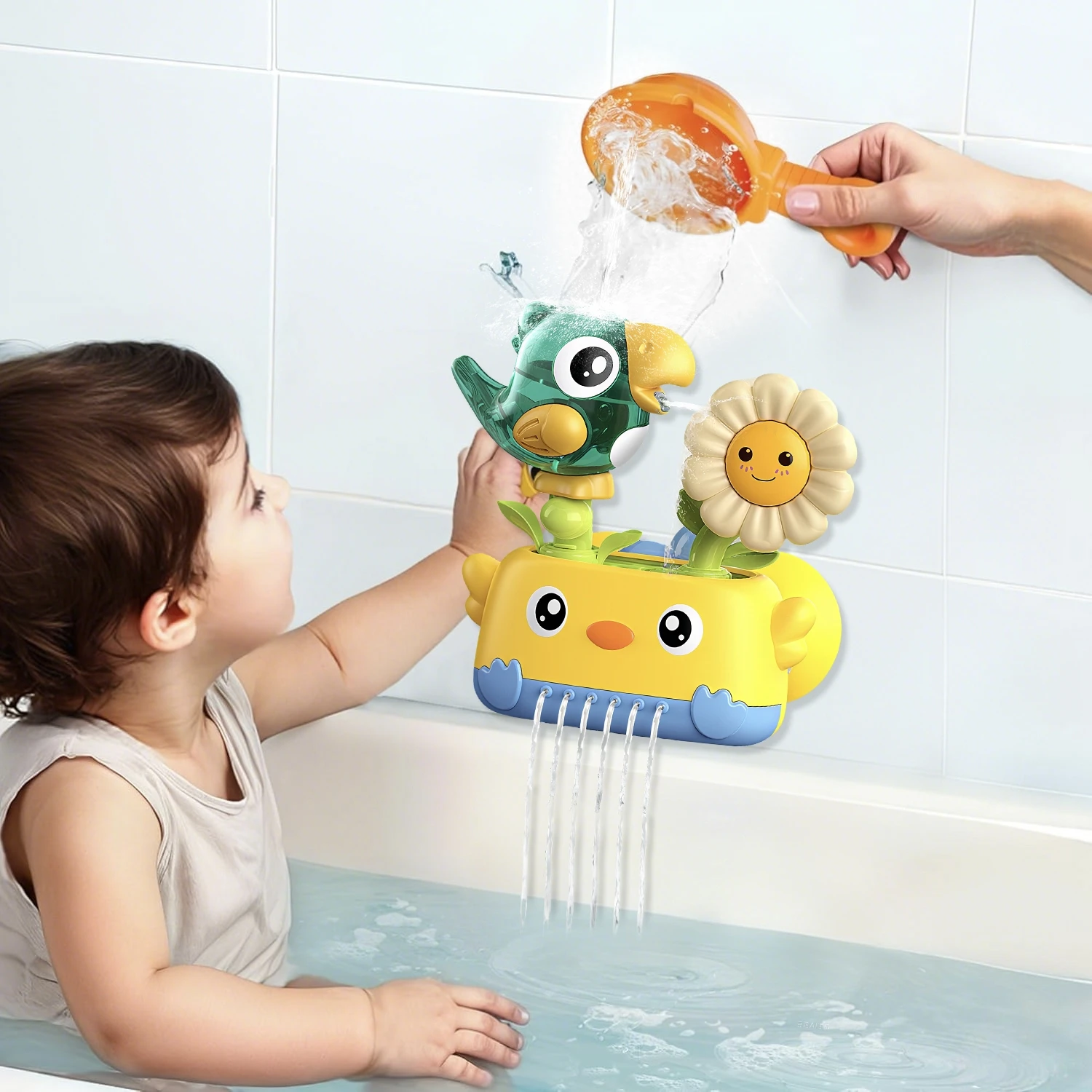 1pc Sunflower Bath Toy, Baby Shower Water Spray Sprinkler, Rotating Flower Blossom Bathing Game for Toddlers Kids Gift,Baby Toys