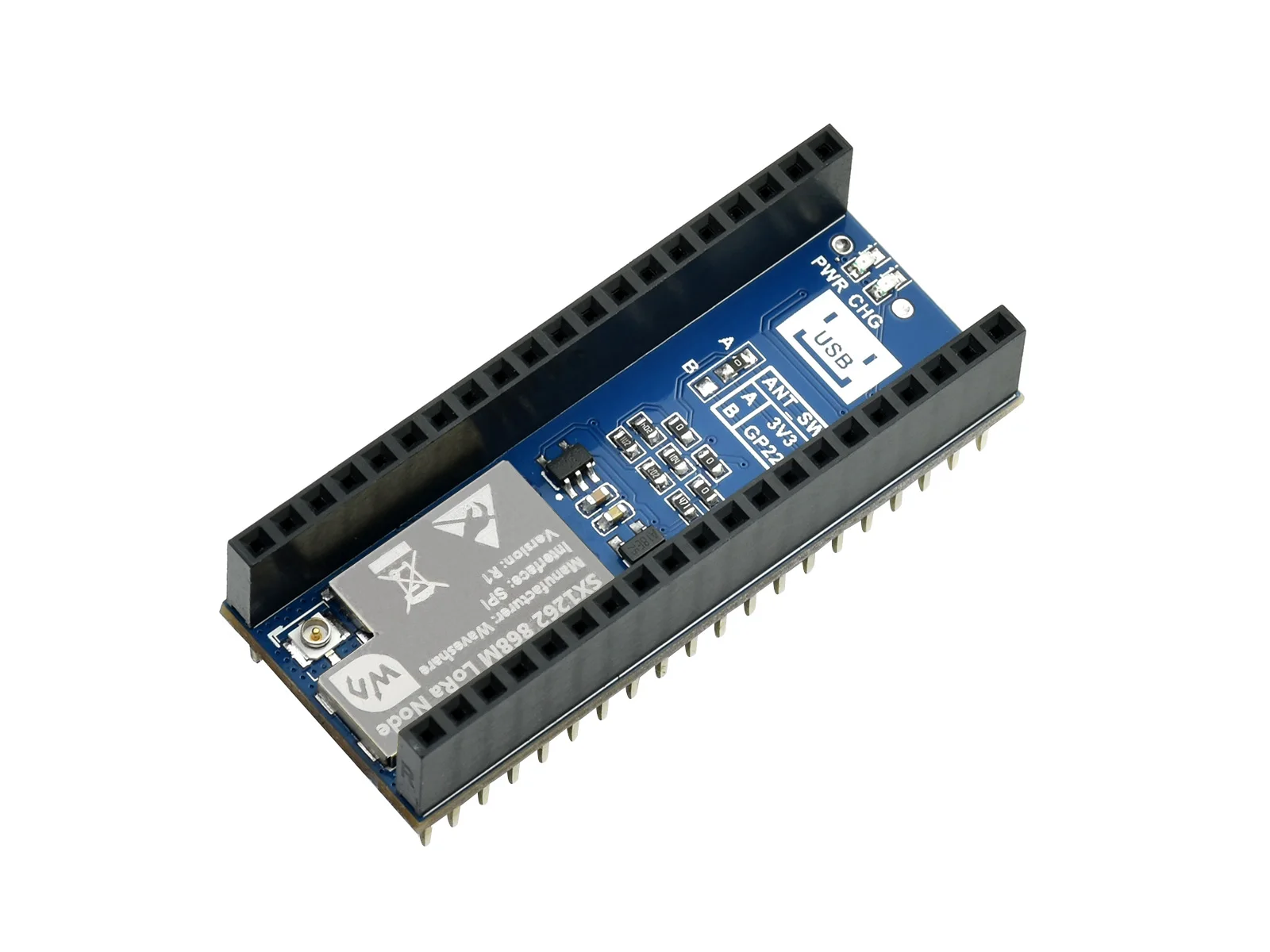 SX1262 LoRa Node Module for RPi Pico,433M/868M/915M Version Choice,LoRaWAN Protocol Support,Spports RPi Pico series boardss