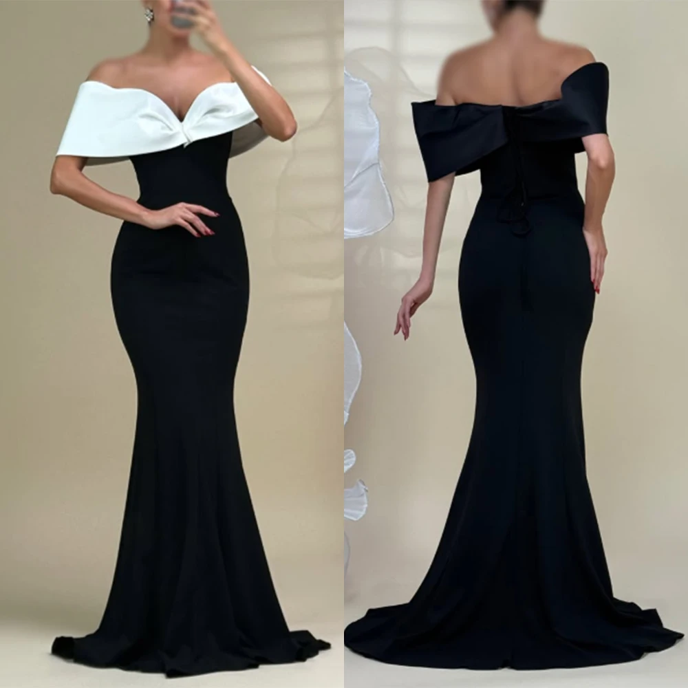 Customized Off Shoulder Floor Length Color Contrast Backless Black Vestidos Para Bodas Mujer Invitada Платье Корейский Стиль