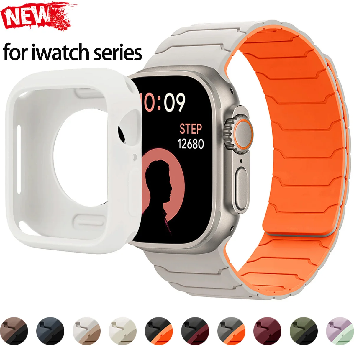 Silikonhülle + zweifarbiges Armband für Apple Watch 38 40 41 44 45 42 49 mm magnetische Nand-Hohlabdeckung für iWatch Ultra 10 9 8 7 6 5 4