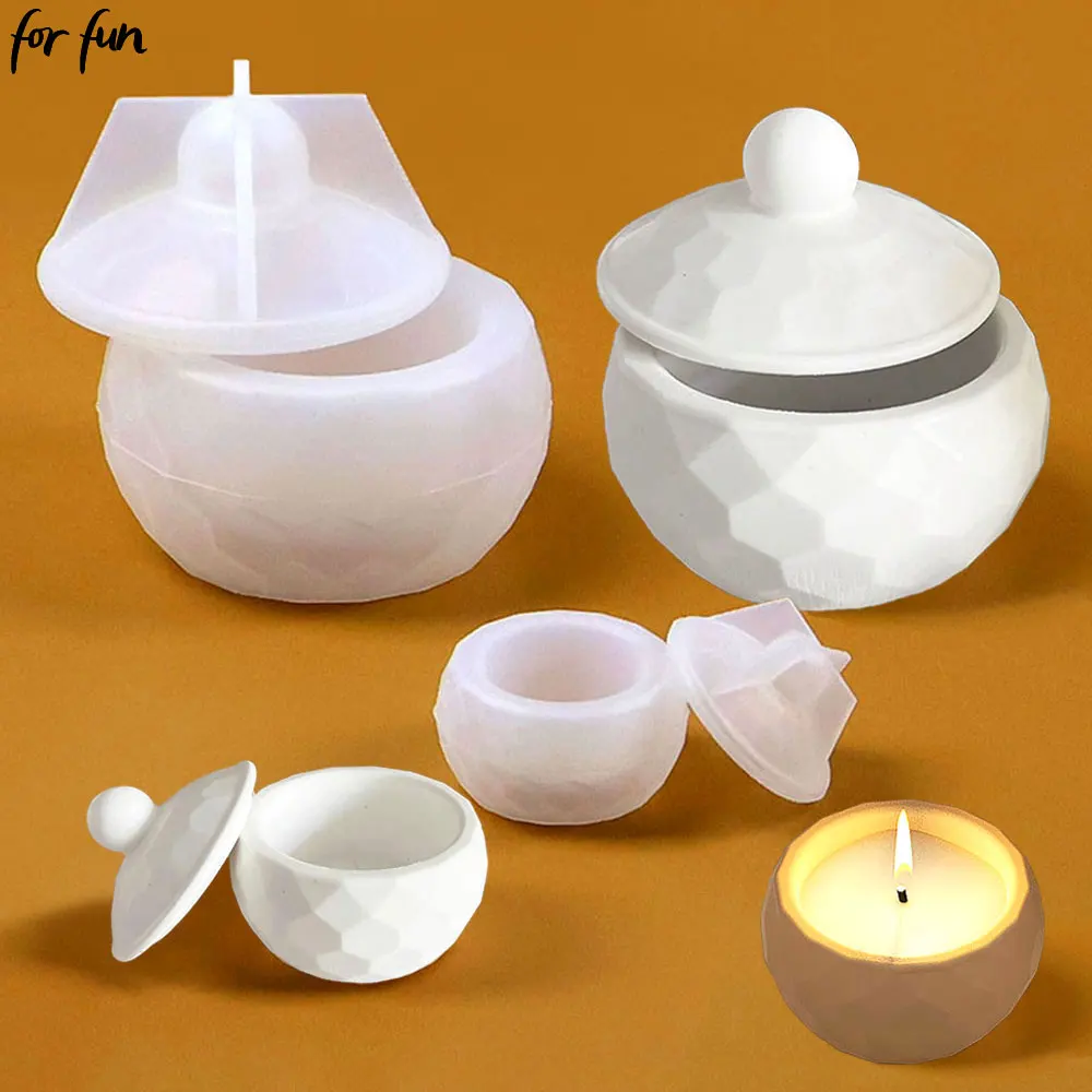 

For Fun DIY Candle Cup Silicone Mold Circular Cut Surface Cement Storage Jar Molds Crystal Drip Glue Gypsum Home Ornament Mould