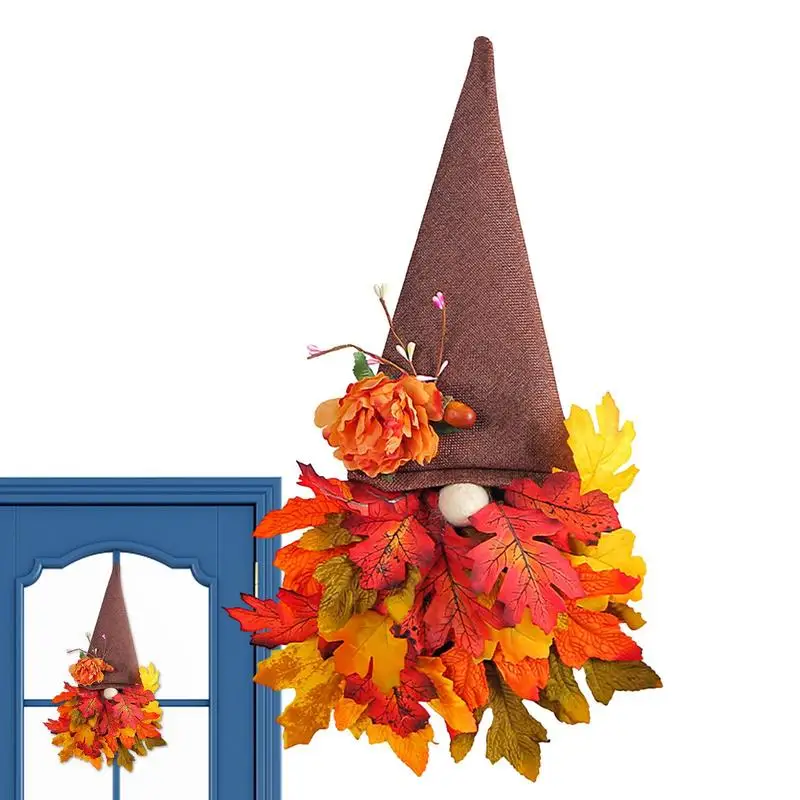 Thanksgiving Wreath Artificial Autumn Harvest Outdoor Wreath With Gnomes Farmhouse Home Door Wreaths For Thanksgiving Wreath