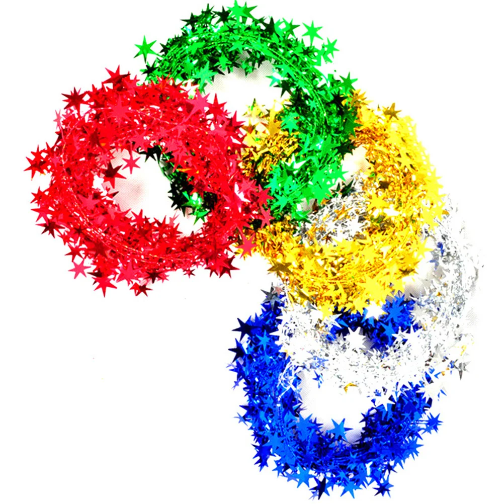 

5pcs Plastic Star String Chain Christmas Tree Decorations Pets Friendly Party Wedding Holiday Home Decoration Gold Blue
