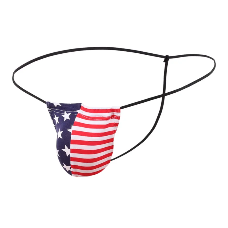 3 Piece Sexy Low Waist Men's Jockstrap Thongs USA Flag Pattern G-Strings T-back Underwear Bulge Pouch Comfortable Cotton Panties
