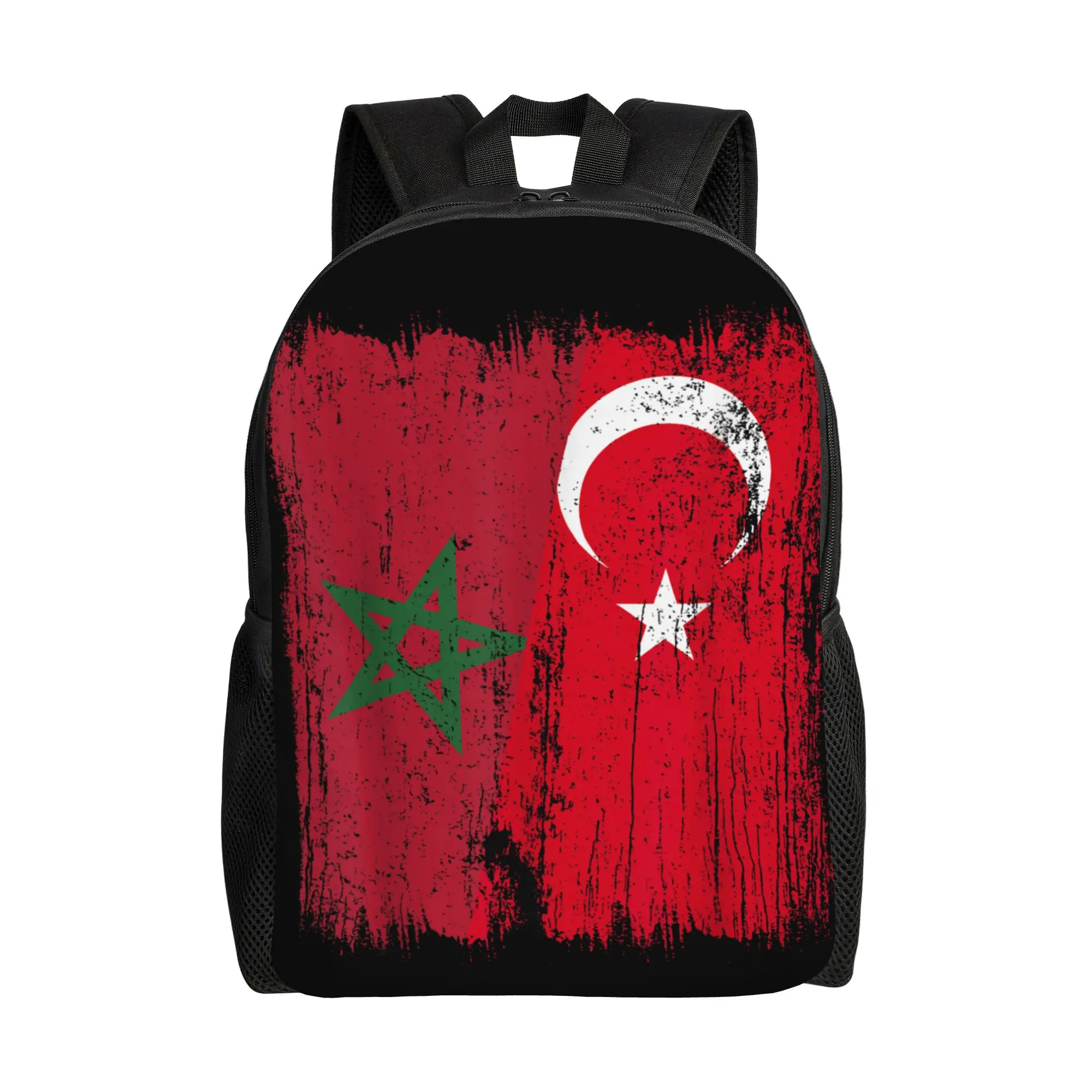Morocco Turkey Half Flag Turkiye Moroccan Backpack  Cycling Backpacks Boy Novelty School Bags Colorful Big Rucksack