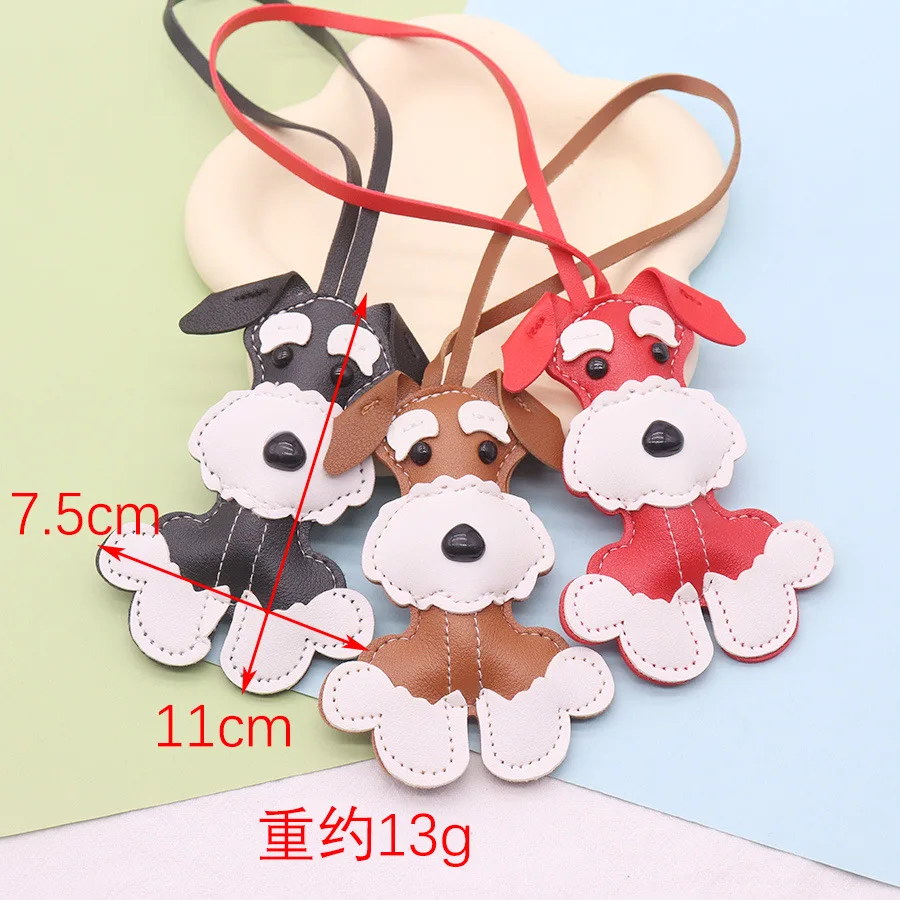 Lovely Schnauzer Keychain Cartoon PU Leather Puppy Animal Keys Ornament Woman Girl Shoulder Bag Accessory Charm Jewelry