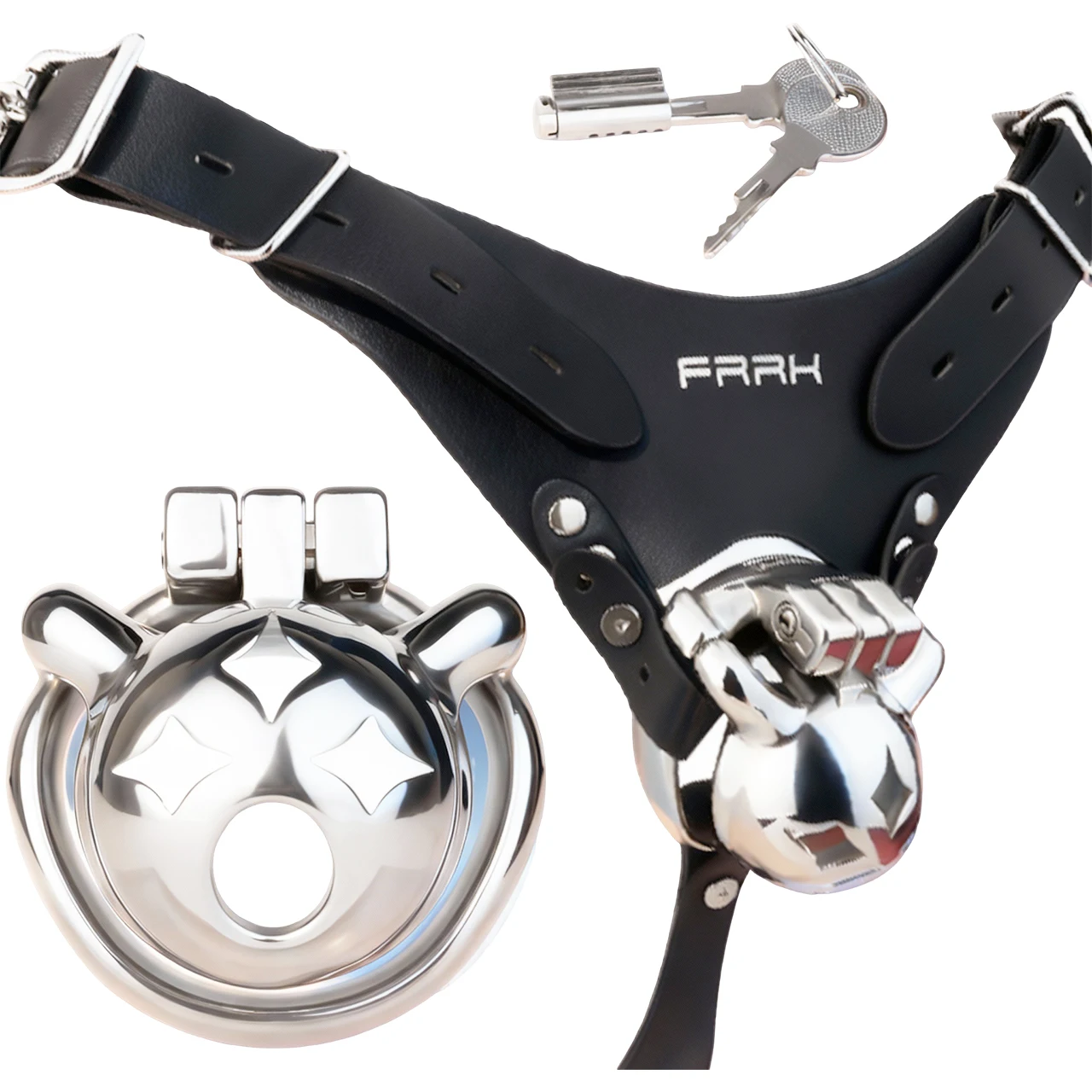 FRRK Men Mini Metal Chastity Cage Device-Invisible Lock Thick Penis Ring Fetish BDSM Adult Gay Sex Toys