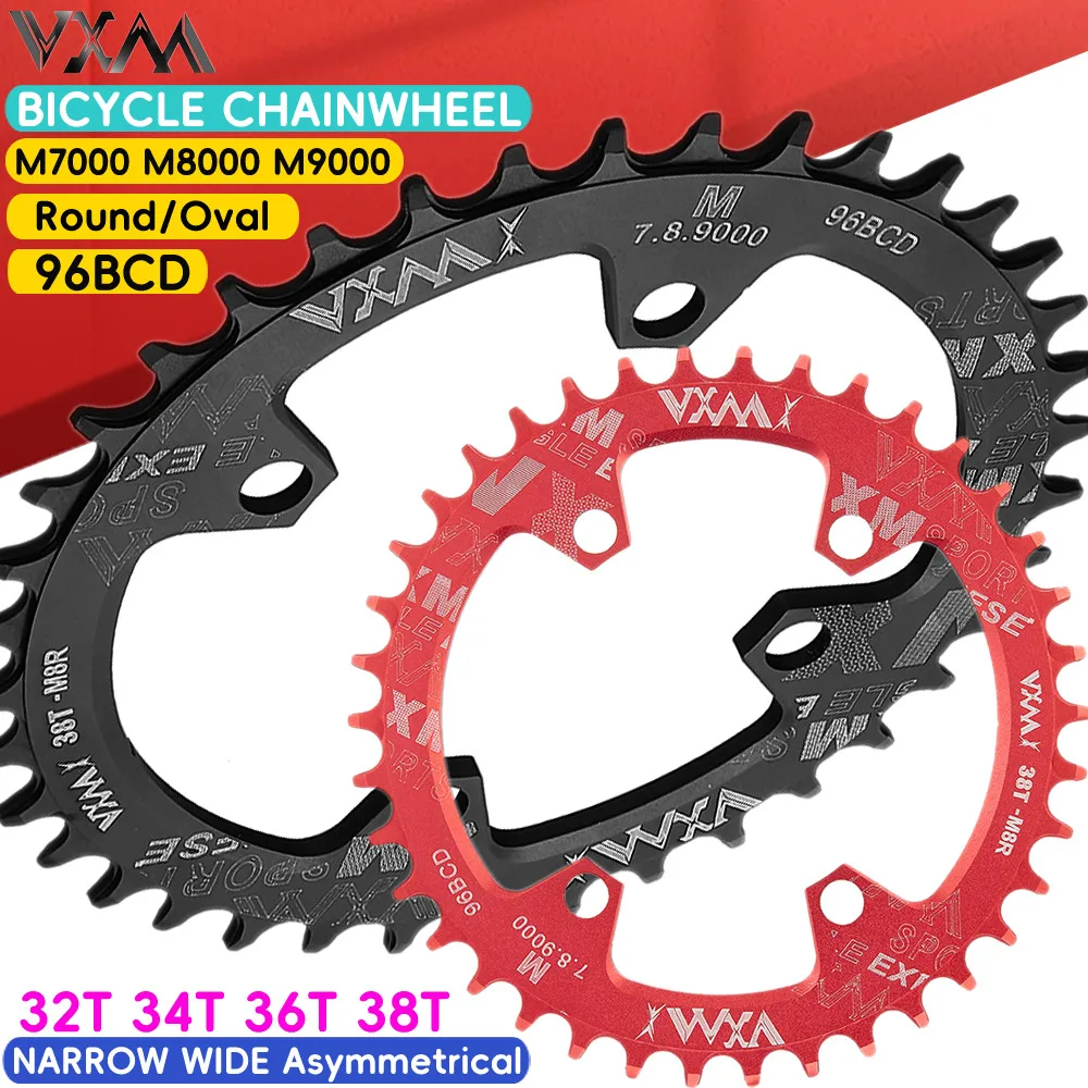 VXM Bicycle Chainwheel Asymmetrical 96BCD Round Oval Narrow Wide 32/34/36/38T MTB Chainring M7000M8000/M9000 Bike Crankset Parts