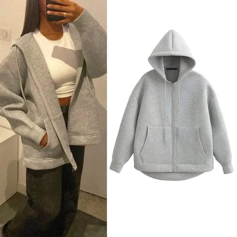 

2025 New Women's Casual Pocket Long Sleeve Jackets Black Bomber Varsity Jacket Coat Autumn Ladies Fashion Hooded Sweatshirt