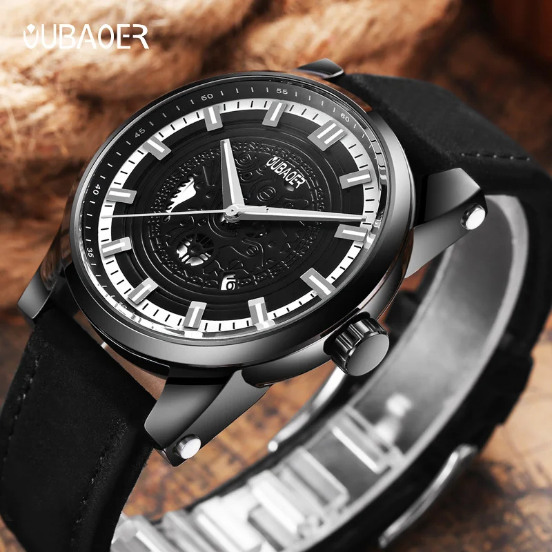 メンズスタイリッシュなビジネスウォッチアナログクォーツムーブメント夜光針30M防水カジュアルレザーストラップファッションウォッチ