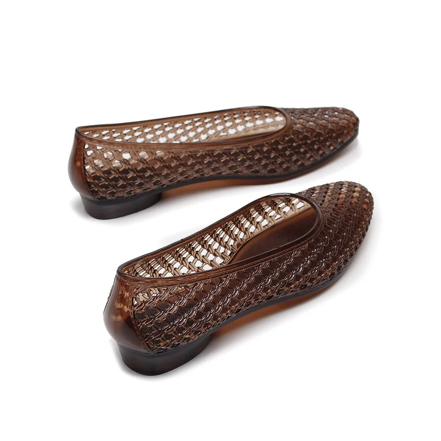 Französische Vintage Geflochtene Jelly-Sandalen für Damen, Spitze Transparente PVC-Ballerinas, Atmungsaktive Runde Zehenpartie, Lässige Alltagsschuhe – Detail 23