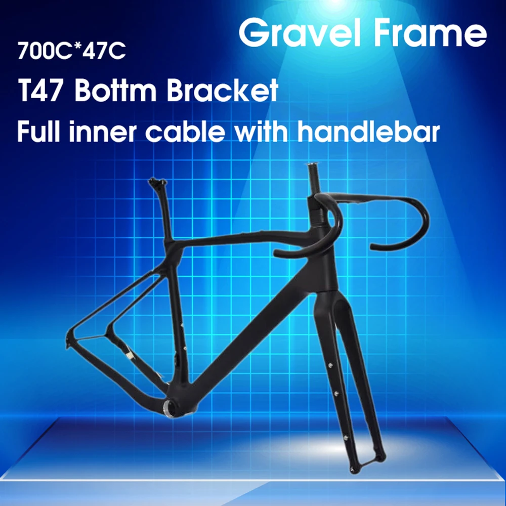 

Gravel Carbon Frame with Disc Brake, Bicycle Frameset, Full Hidden Cable Bike Framework, T47 BB, 700C * 47C Frame