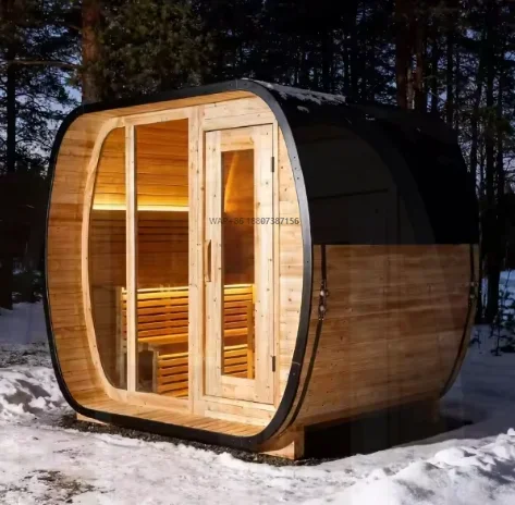 Modern Design Outdoor Cube Sauna Room with Change Room Red Cedar Solid Wood 9KW Heating