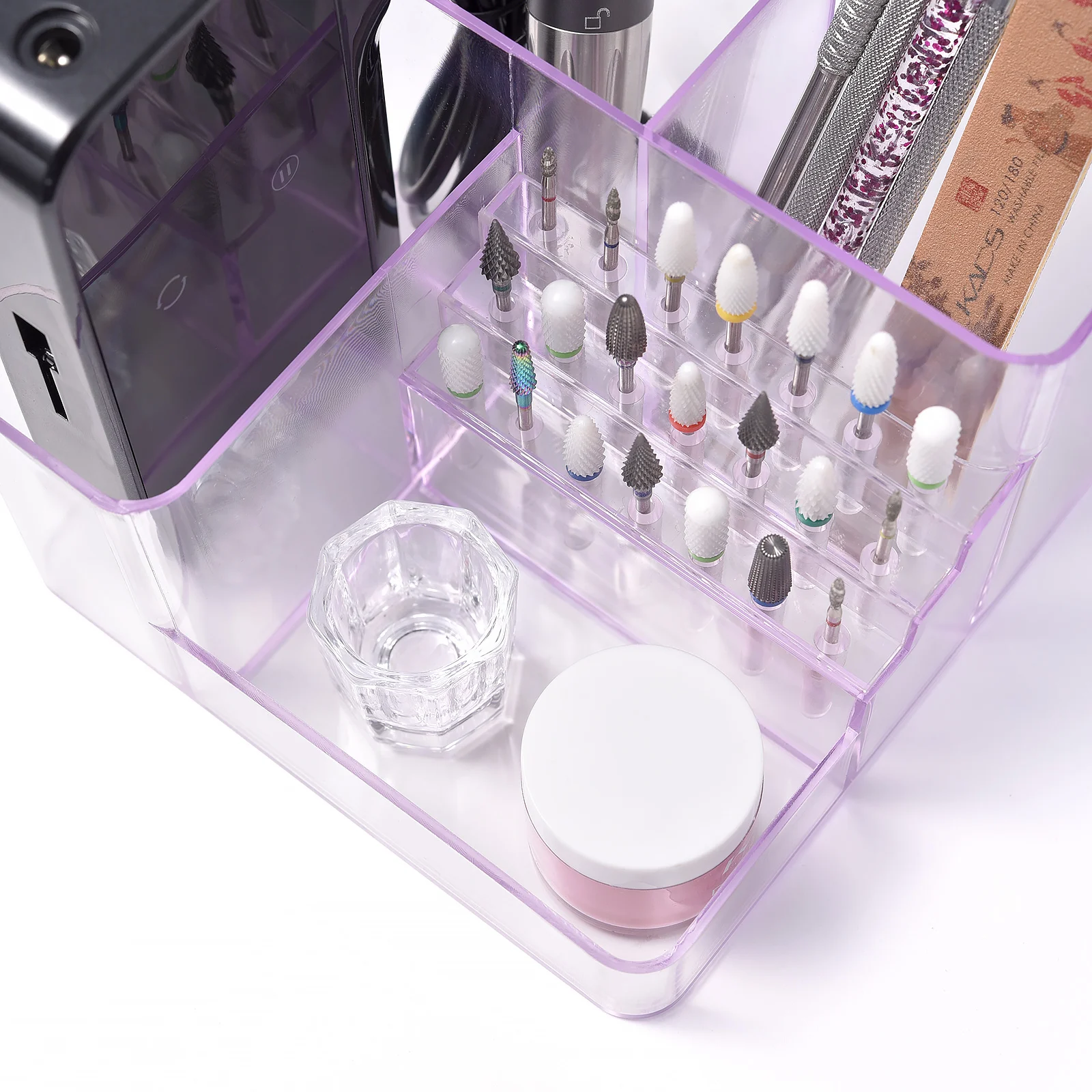 KADS Nail Drill Bits Holder Display Transparent Acrylic Nail Display Box Makeup Storage Organizer Nail Manicure Tools
