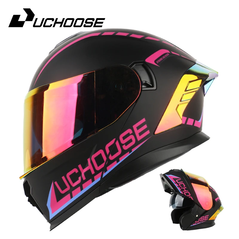 815 Uchoose DOT Approved Full Face Helmet Crash Motorbike Protective Gear Men Women Flip Up Helmet Motorcycle Double Sun Visor