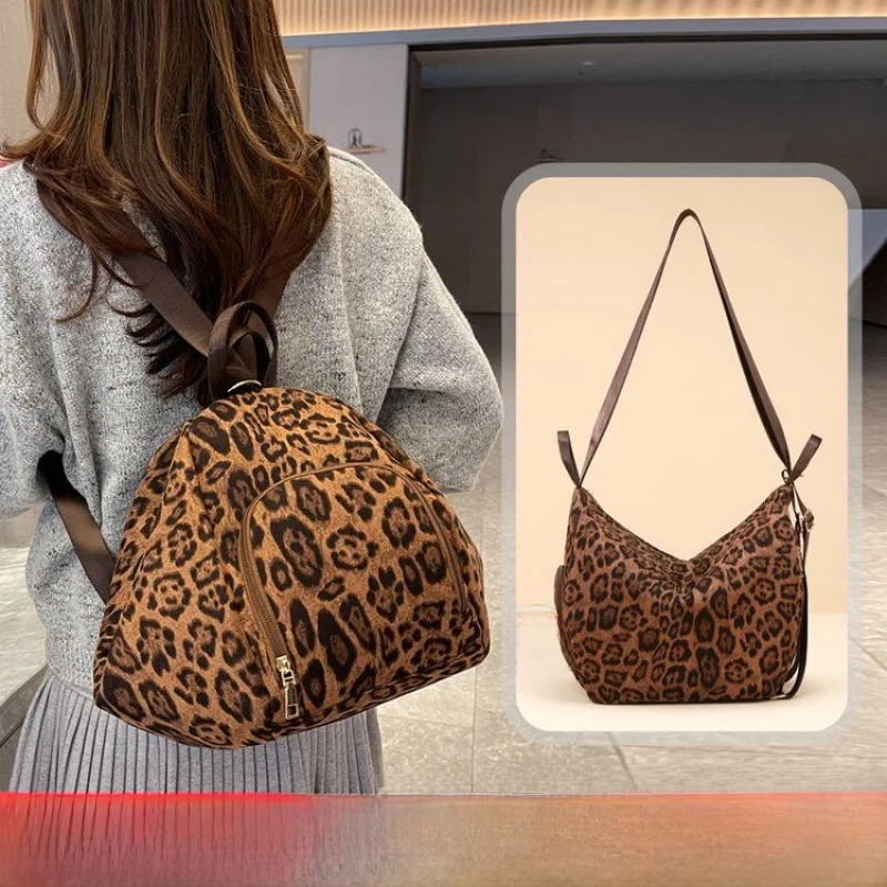 Fashionable Leopard Print Backpack Commuter Travel Lightweight Multifunctional Single Double Shoulder Crossbody Bag for Women