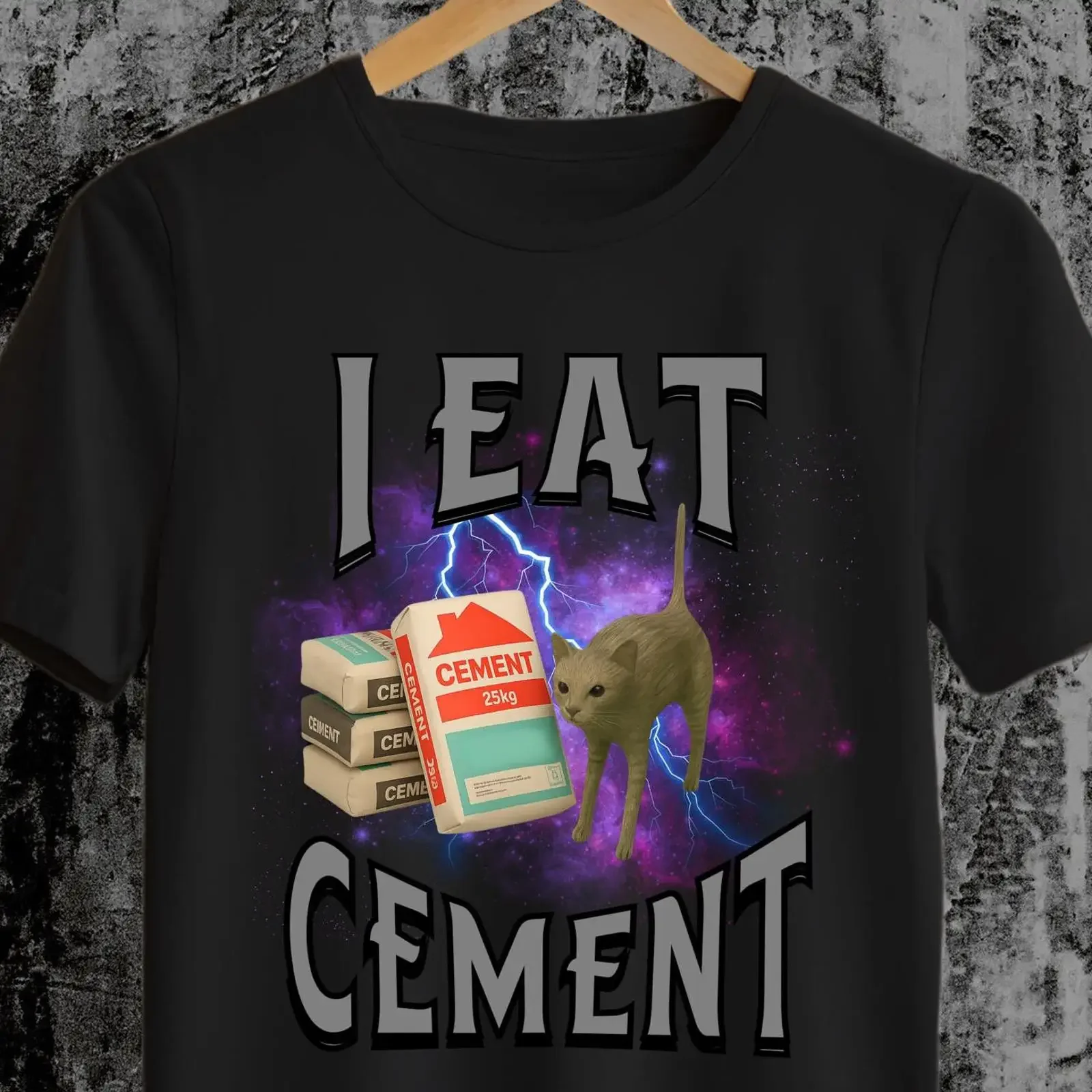I Eat Cement Funny Cat Meme T Shirt Cringe Ironic Unhinged Oddly Specific Lover Casual vintage Washed Versatile homme
