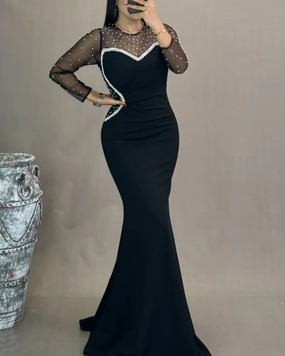 

Customized Modern Style Formal Jersey Beading Ruched Mermaid Scoop Neck Long Dresses Bespoke Occasion Dresses High Quality Retro