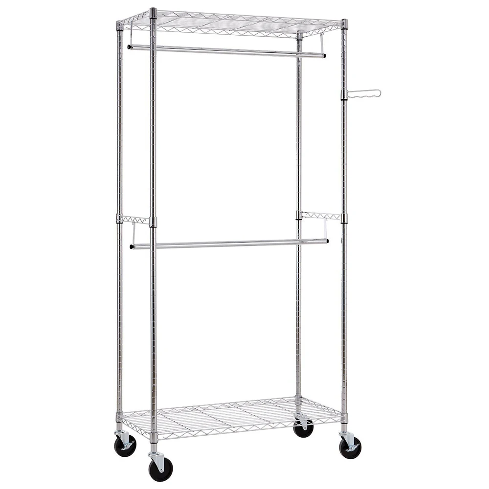 

Closet Organizer Garment Rack Clothe Hanger with Double Crossbar Home Shelf Heavy Duty Carbon Steel Chrome 90x45x180CM[US-Stock]