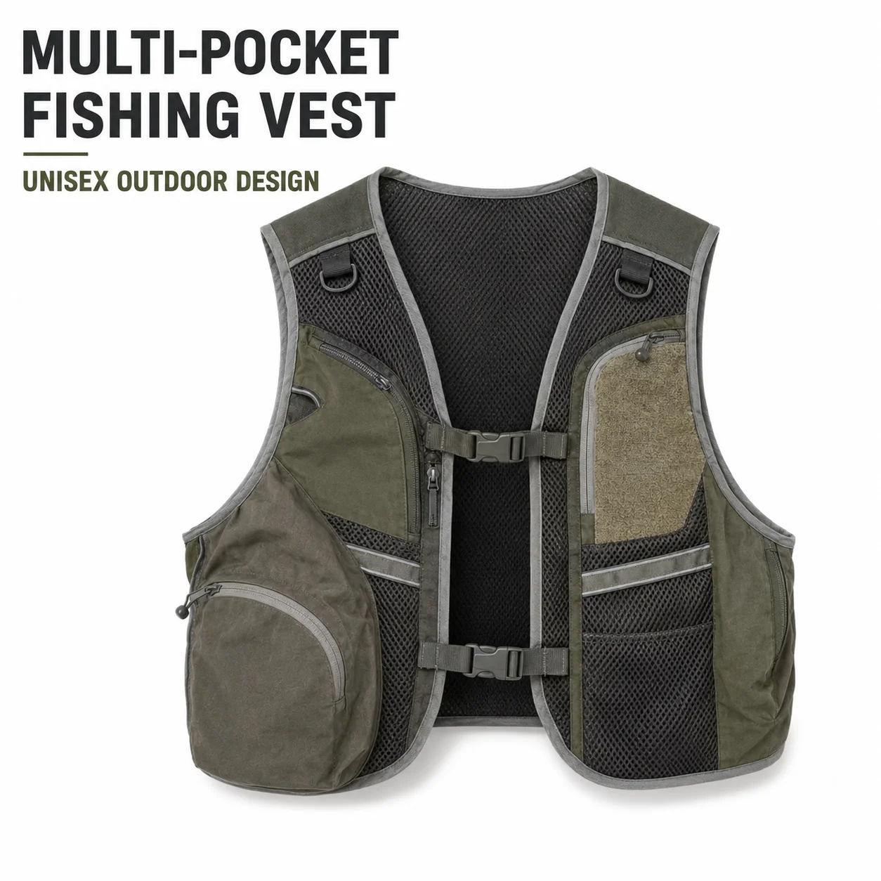 Unisex Lightweight Fishing Vest Multi Pocket Waistcoat Adjustable Buckles Rear Storage for Cycling Hiking and Outdoor Sports