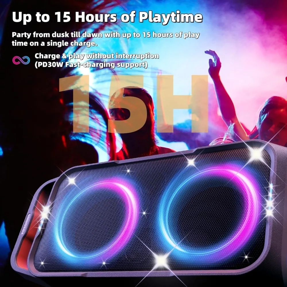 مكبر صوت بلوتوث محمول: 240 واط ذروة صوت عالي قوي عميق باس لاسلكي Boombox مضخم صوت كبير عمر البطارية 15 ساعة #4