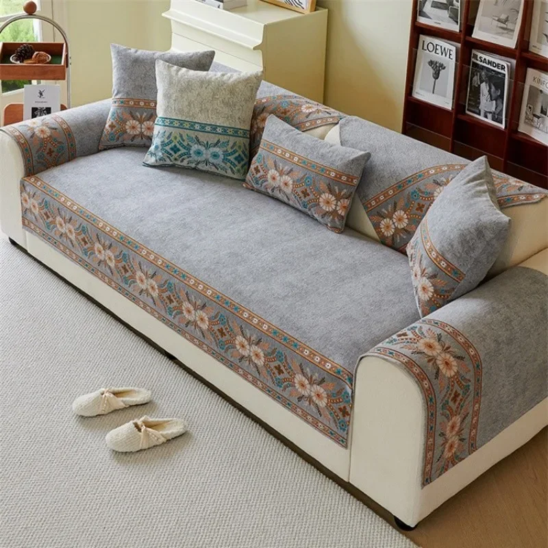 Chenille Sofa Cover Four Season Universal Anti Slip Cushion Armrest Combination Covers Home Decoration