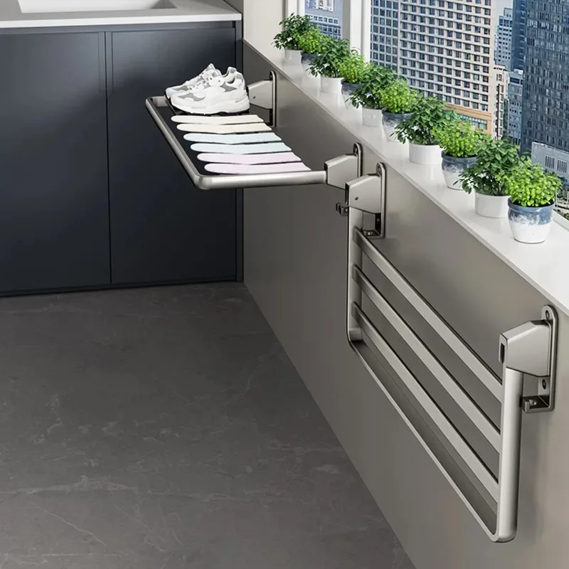 Balcony drying clothes special shelf drying aluminum alloy non-punching wall hanging artifact foldable drying doll shoes