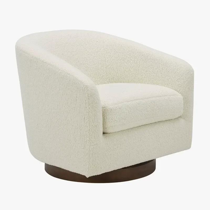 Italian rotating sofa chair Nordic lamb wool solid wood leisure chair Cafe single chair curved designer fabric