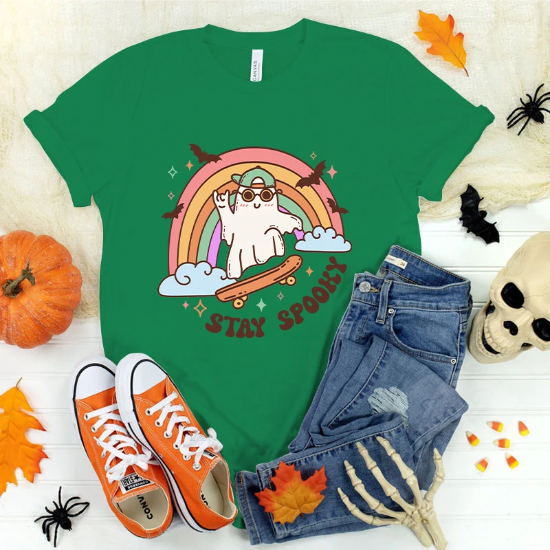 (Premium T-shirt)Halloween Boo Stay Spooky T-Shirt Women Fashion Harajuku T Shirt Summer Cool Short Sleeve Hip Hop Top Tee