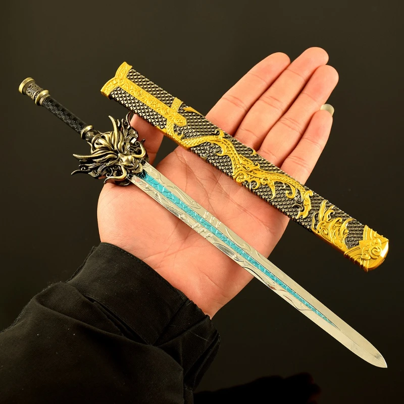 Épée Dragon endormi doré périphérique de dessin animé, 30cm/11.81 pouces, avec gaine, arme d'arts martiaux chinois anciens, artisanat en métal, jouets pour garçons
