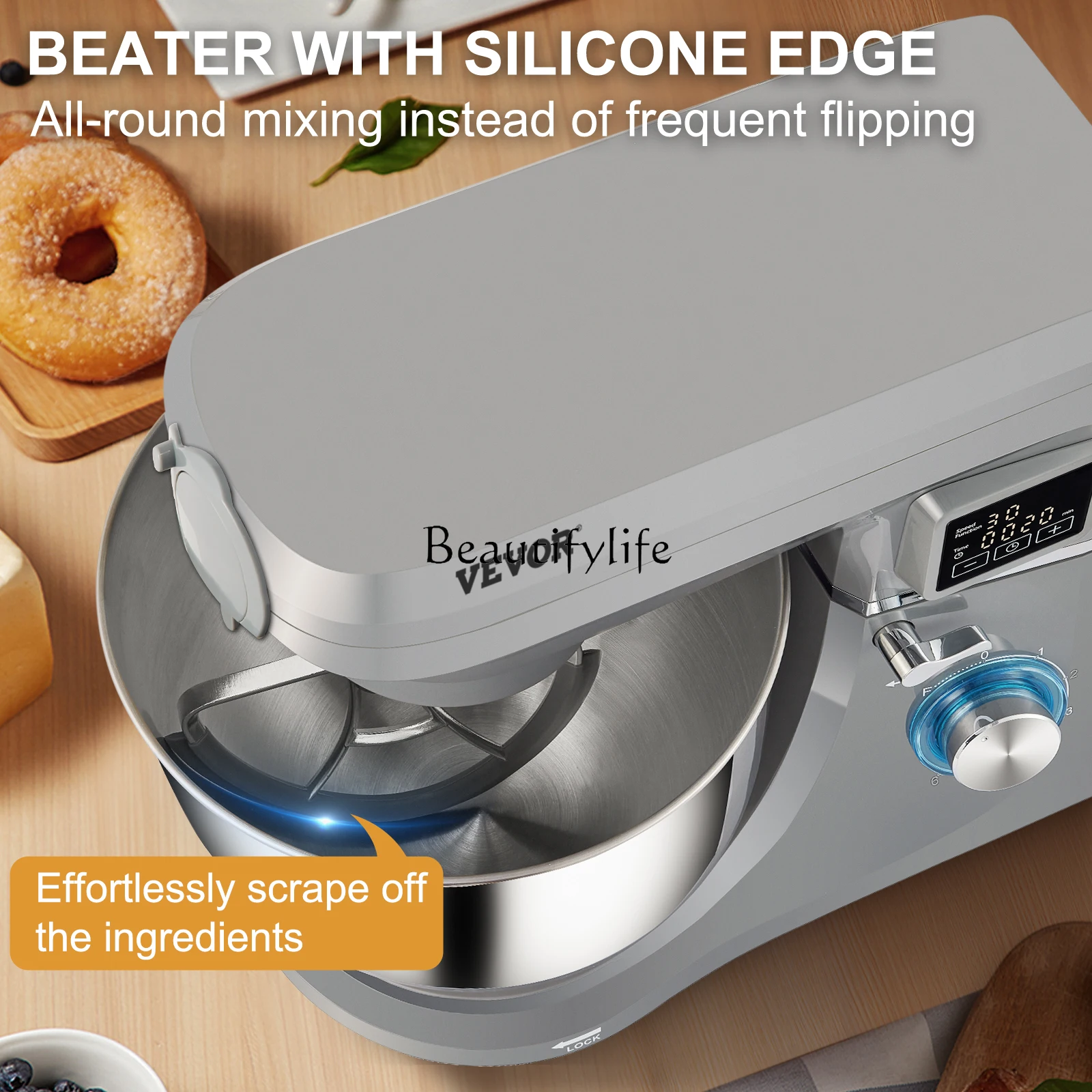 SucceBuy 5 IN 1 Stand Mixer Multifunctional Electric Mixer with 6 Speeds LCD Screen Timing 7.4 Qt Stainless Bowl Dough Hook