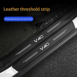 4pcs Car Door Sill Protector Stickers For Volvo V40 V 40 Leather Carbon Fiber Decor Decal Threshold Tuning Accessories