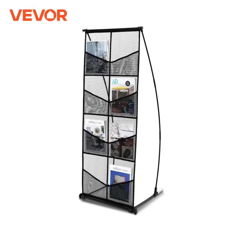 VEVOR Brochure Display Stand 4-Tier 8 Pockets Mesh Literature Display Holder Floor Standing Magazine Newspaper Catalog Rack Shop