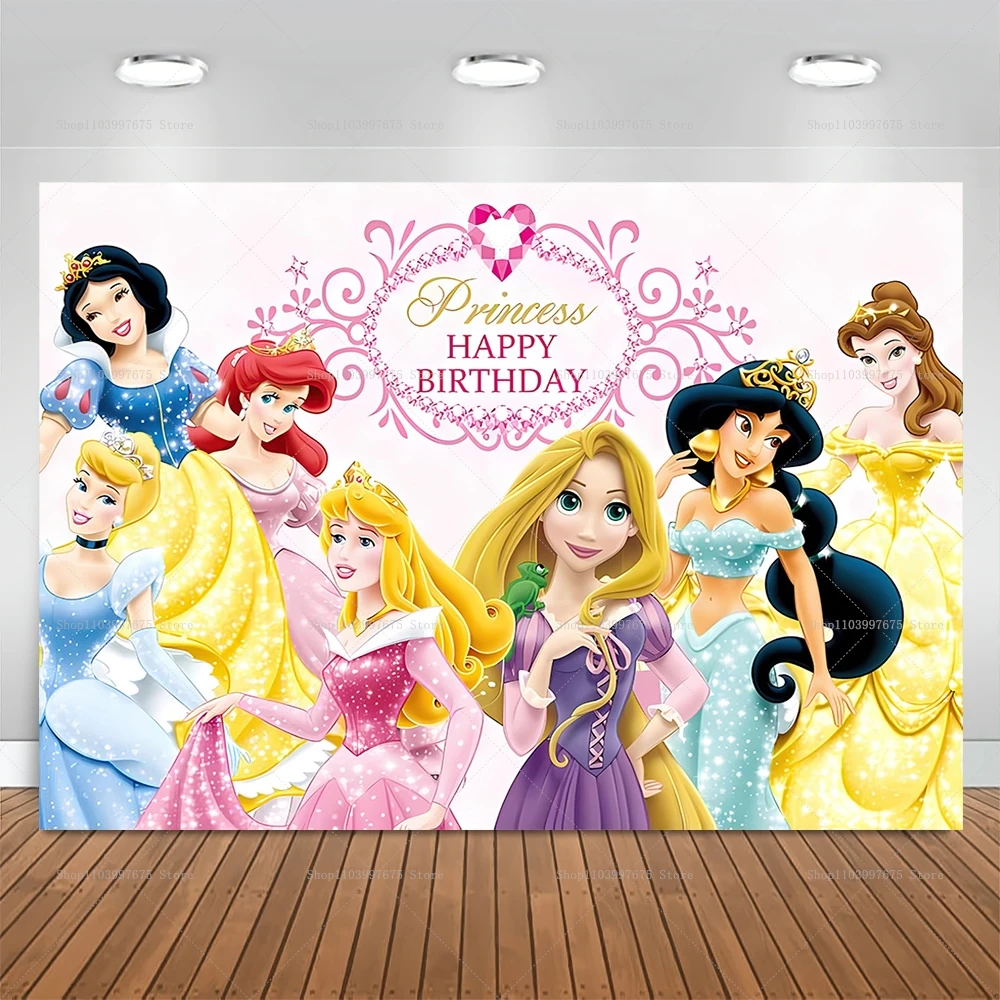 Disney Princess Birthday Decoraiton Snow White Cinderella Photography Background Girl 1st Birthday Backdrop for Photo Studio