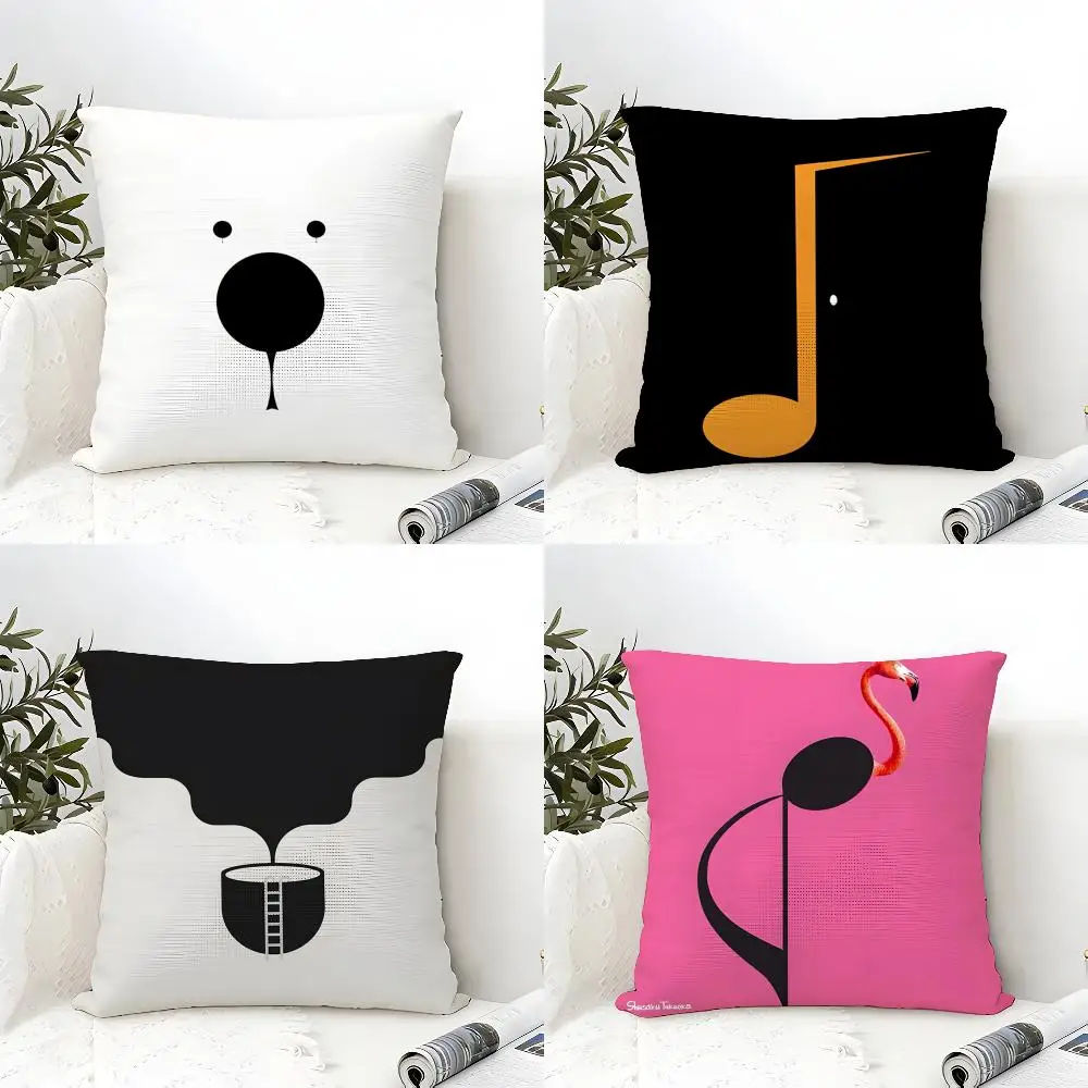 Abstract Quirky Musical Note Patterns Pillow Case Cotton Linen Fabric Square Zipper Pillowcase Home Decorative Living Room