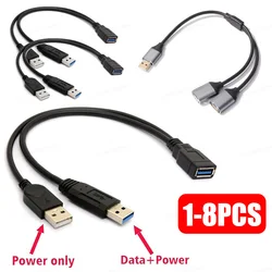 Cable de extensión Y de datos de potencia Extra, USB 3,0 hembra A USB Dual tipo A macho, negro, divisor de datos de alimentación