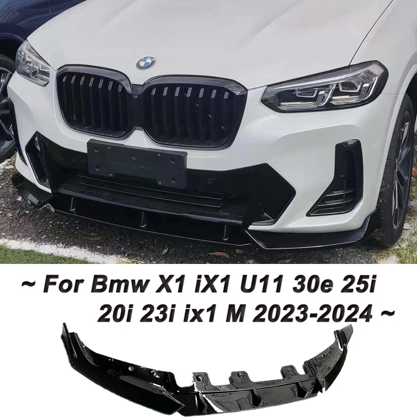 M Performance Style Front Bumper Splitter Lip Spoiler Diffuser 3Pcs Gloss Black For Bmw X1 iX1 U11 30e 25i 20i 23i ix1 2023-2024