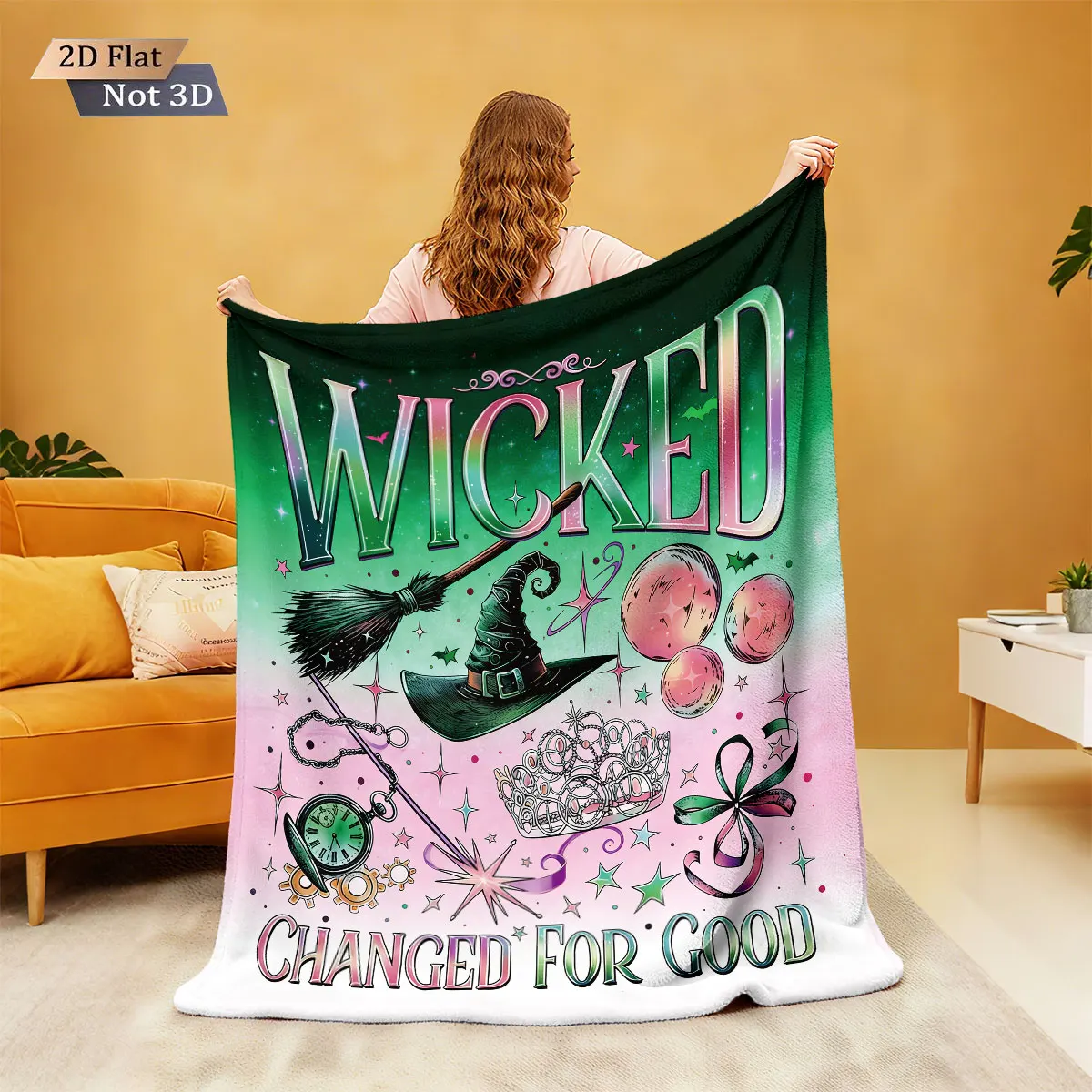 1 Stück Magic Wicked Witch Print 230 Flanelldecke, lässige und bequeme Nickerchendecke, mehrere Größen, maschinenwaschbar