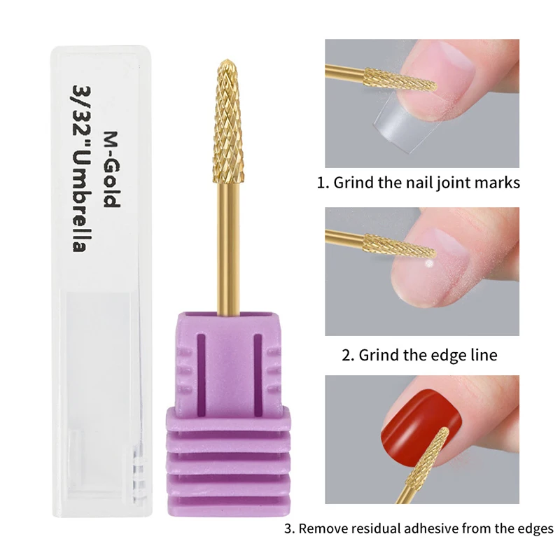 Brocas de diamante para uñas, accesorios para manicura rusa de 3/32 pulgadas, rebabas rotativas para cutículas, punta de llama, herramientas para eliminar la piel muerta