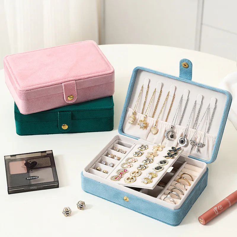 

Velvet Jewelry Box Organizer Jewelry Display Button PU Portable Earring Necklace Ring Travel Exquisite Large Capacity Packaging