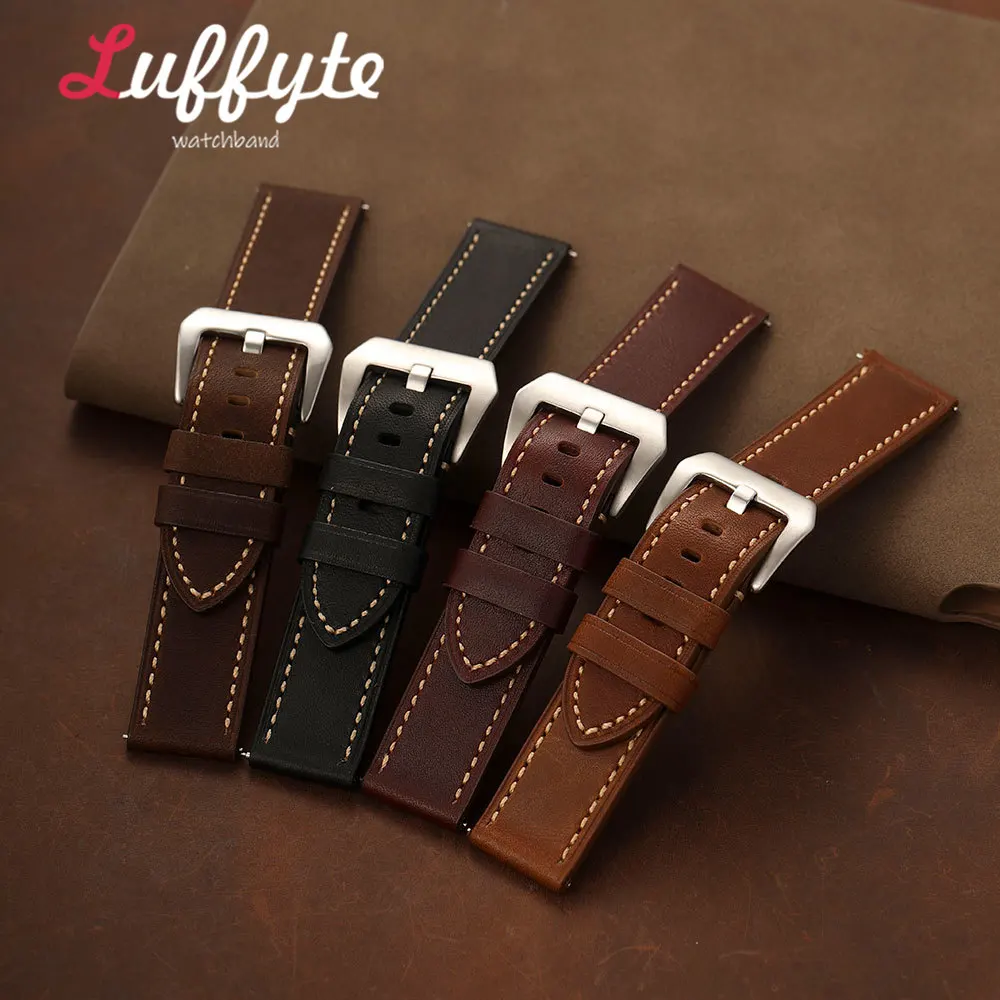 Schnellverschluss Herren Retro Komfortables Ölwachs-Leder Uhrenarmband 20mm 22mm 24mm Echtes Leder Armband