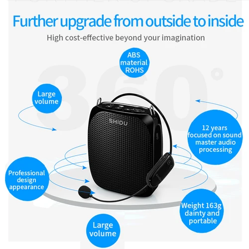 Imagen 2 del producto SHIDU-Amplificador de voz portátil para profesores, Altoparlante con micrófono inalámbrico/con cable, AUX, Audio, USB, 10W