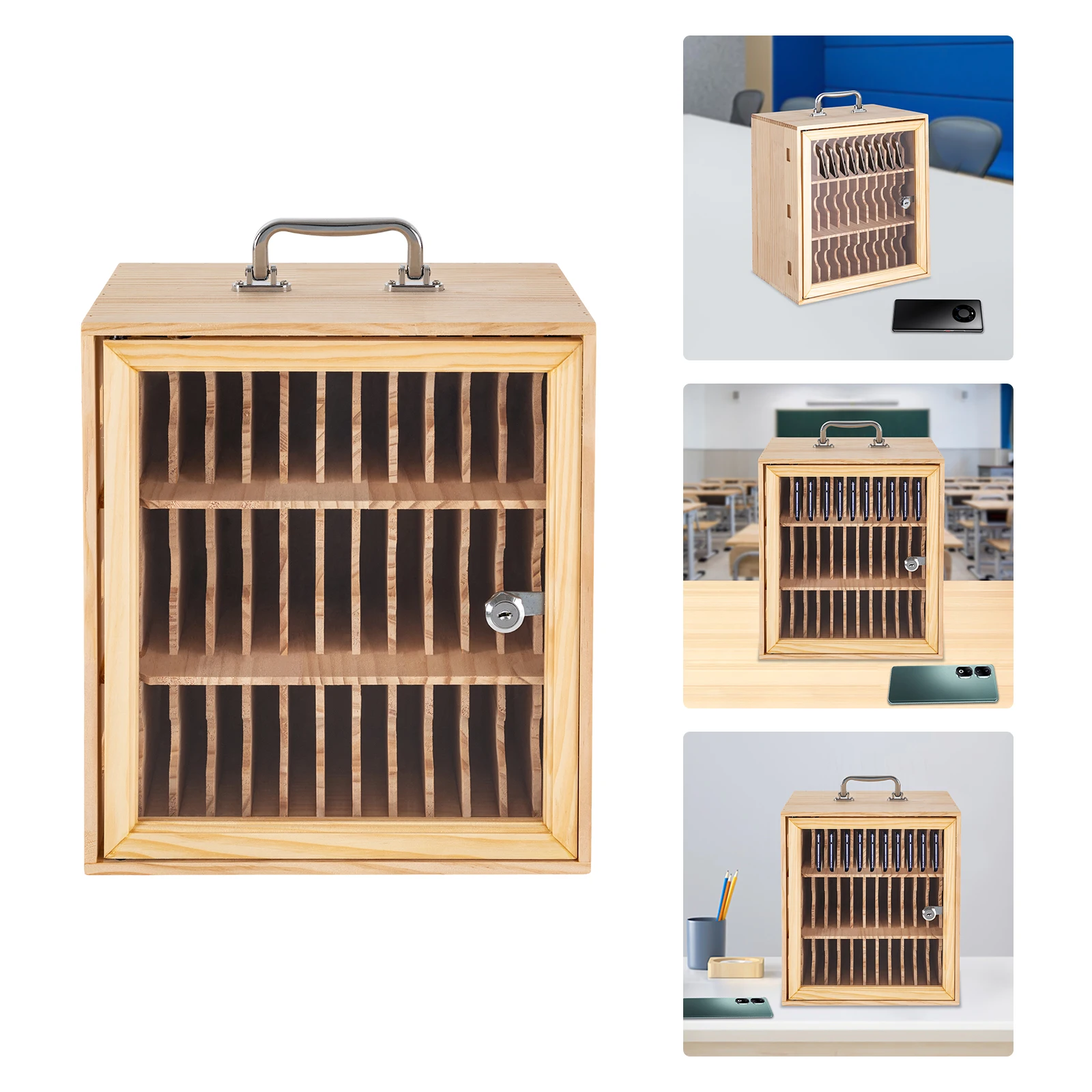 

29.5*21*32.4cm Burlywood Cell Phones Storage Cabinet Rectangle Wall-mounted Lockable for Schools Offices Gyms Army