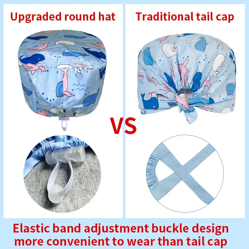 Nice-looking Printing Doctor Hat Surgical Cap for Long Hair Classic Nurse Baotou Caps Women Men Sweat-absorbent Towel Scrub Hat